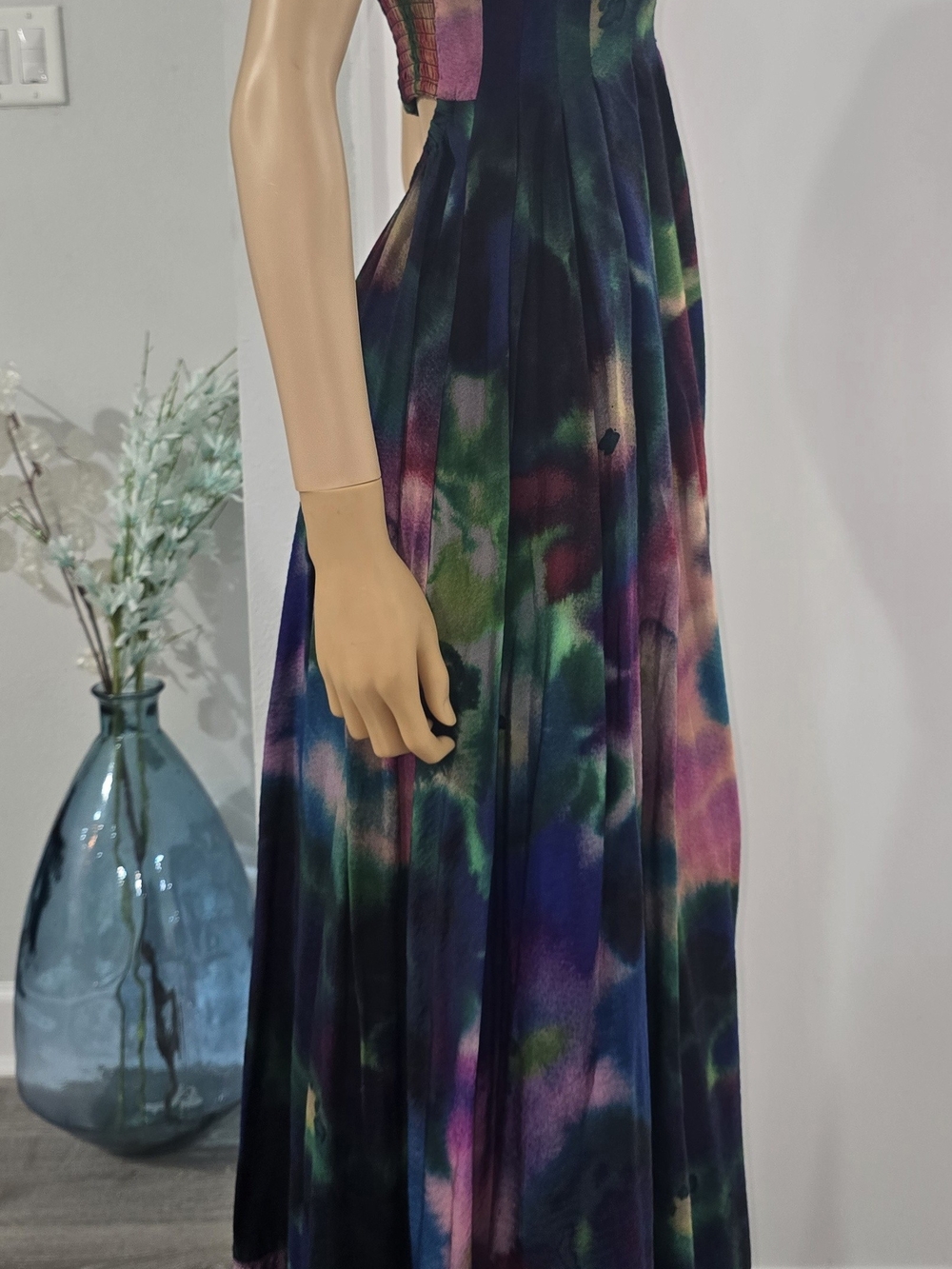 Anthropologie Watercolor Tie-Dye Maxi Skirt in Navy, Green, Purple